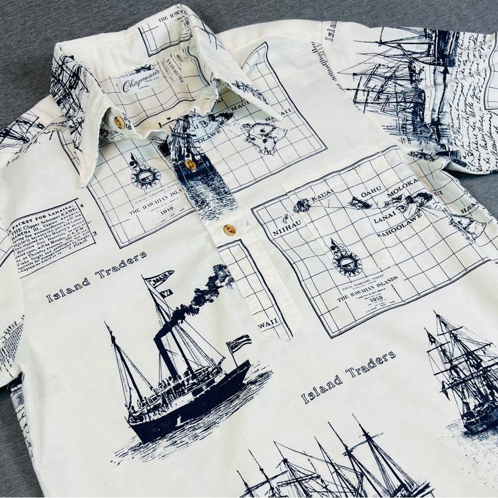 VINTAGE Aloha White Nautical Print Men's Shirt